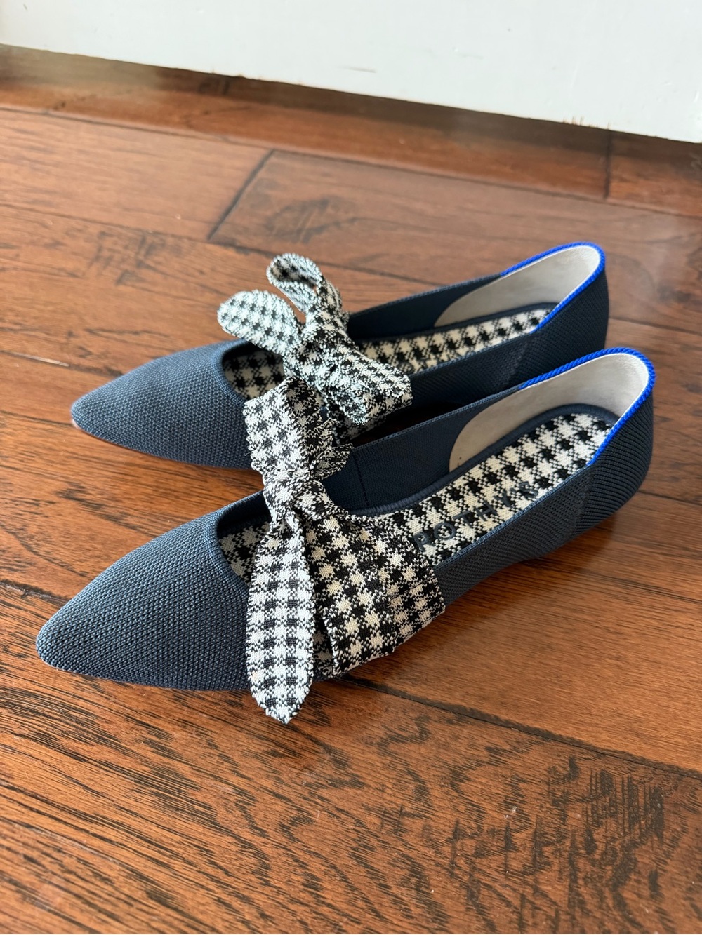 NWOB Rothys Ink Gingham Mary Jane Pointed Bow - Size 8